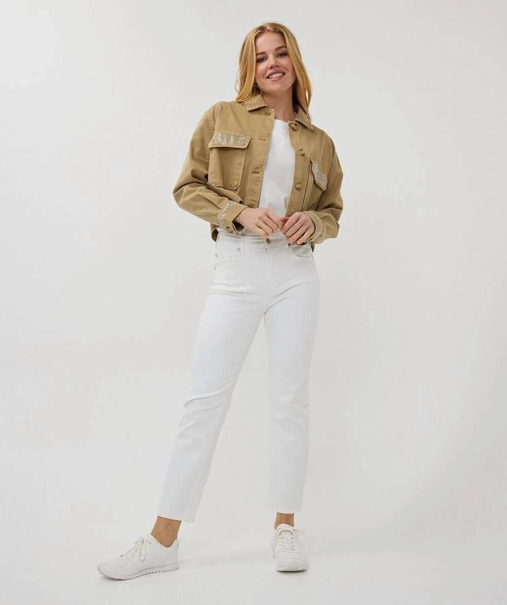 NEW ESQUALO wana wide studs jean jacket in dark sand